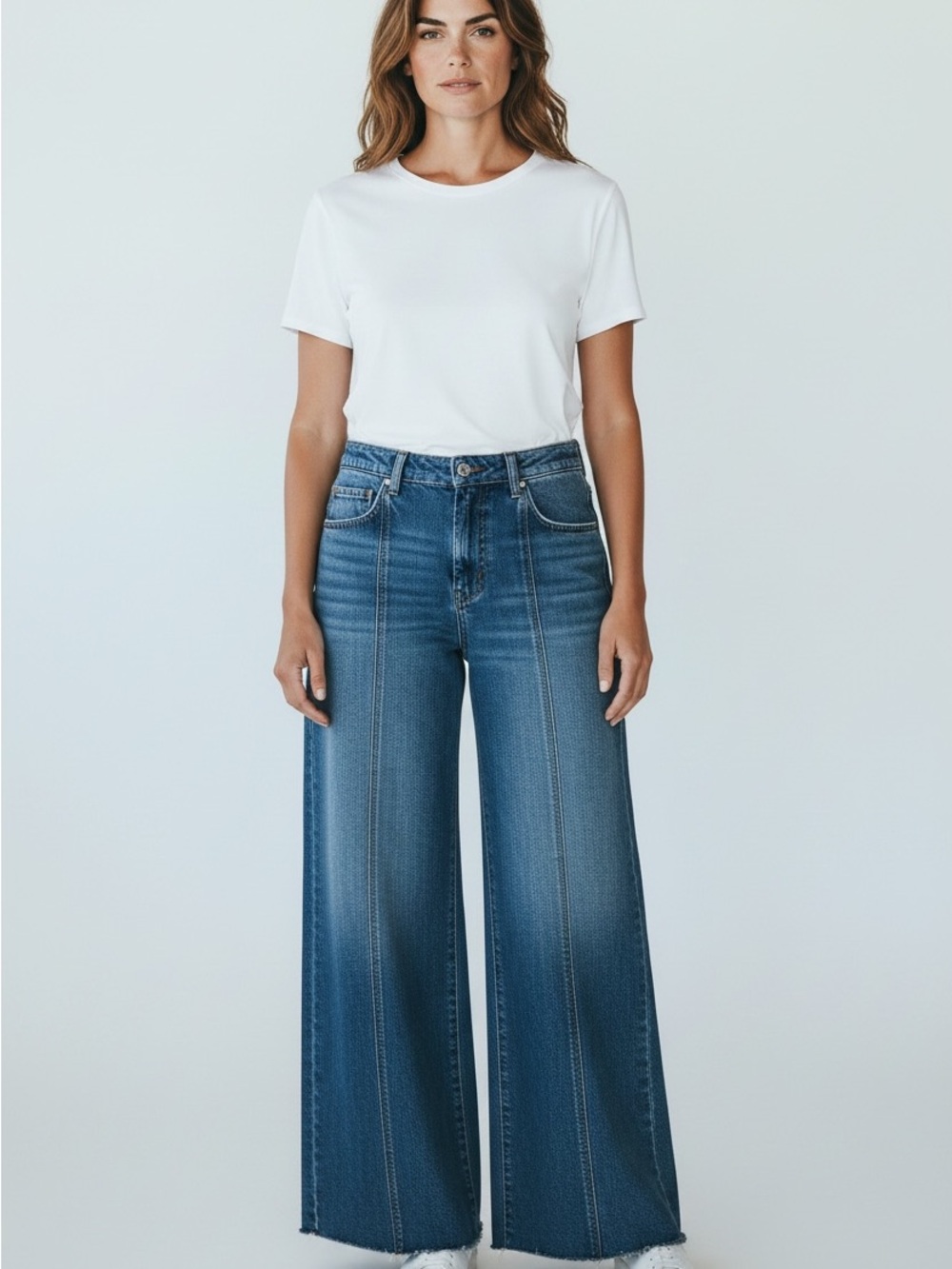 High Rise Wide Leg Raw Hem Cropped Curve Appeal Jeans Size 12/31 Denim